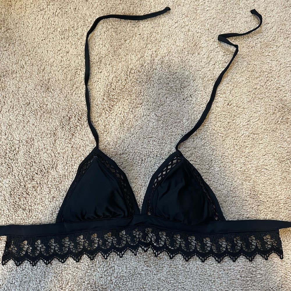 Black Lace Trim Bralette Swim top